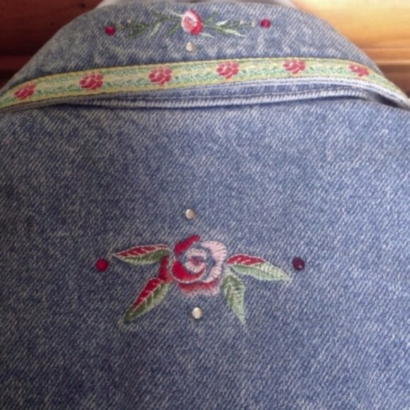 Vintage B Blass Embroidered Hippie Denim Jean Vest - Picture 3 of 6